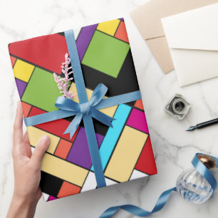 Retro Red Blue White Color Blocks Mid Century Vibe Geschenkpapier