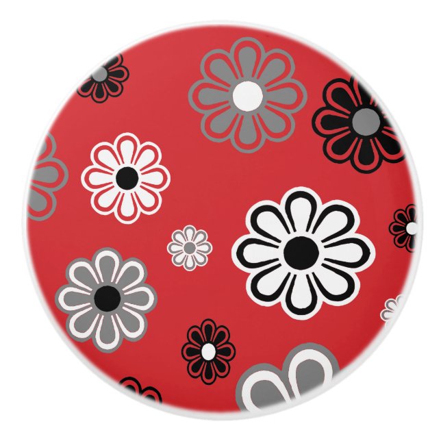 Retro Red Blume Power Keramik Drehknopf Keramikknauf (Vorderseite)