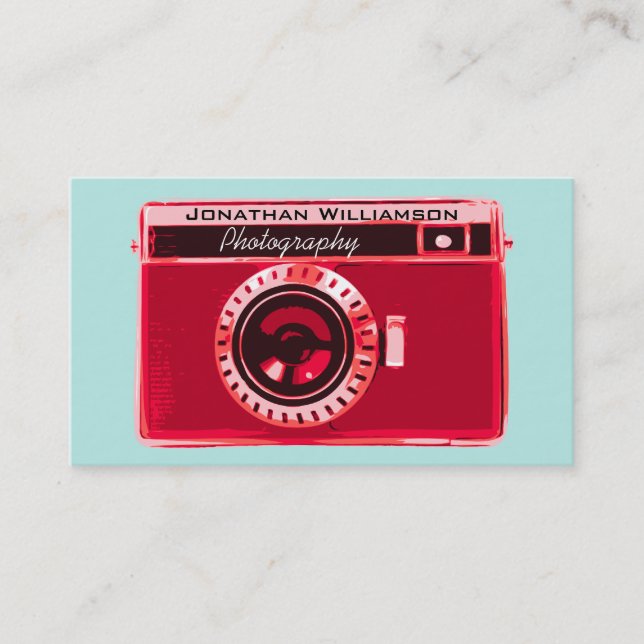 Retro Red Camera Fotografy Business Cards Visitenkarte (Vorderseite)