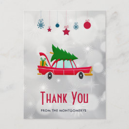 Retro Red Car Carry einen Weihnachtsbaum Vielen Da Postkarte