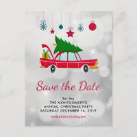 Retro Red Car & Christmas Tree Save the Date