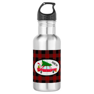 Retro Red Car mit einem Weihnachtsbaum Edelstahlflasche
