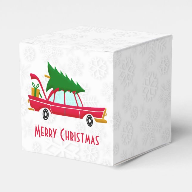 Retro Red Car mit einem Weihnachtsbaum Geschenkschachtel (Vorderseite)