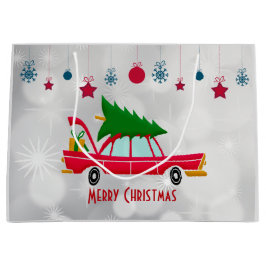 Retro Red Car mit einem Weihnachtsbaum Große Geschenktüte