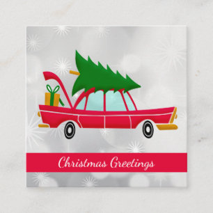 Retro Red Car mit einem Weihnachtsbaum Quadratische Visitenkarte