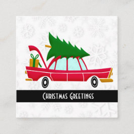 Retro Red Car mit einem Weihnachtsbaum Quadratische Visitenkarte