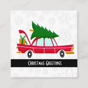 Retro Red Car mit einem Weihnachtsbaum Quadratische Visitenkarte