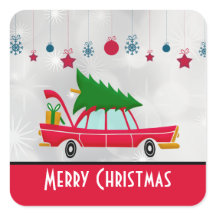 Retro Red Car mit einem Weihnachtsbaum