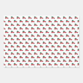 Retro Red Car mit Weihnachtsbaum auf Dach Geschenkpapier Set