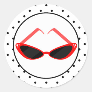 Retro Red Cat Eye Sonnenbrille & Black Polka Dots Runder Aufkleber