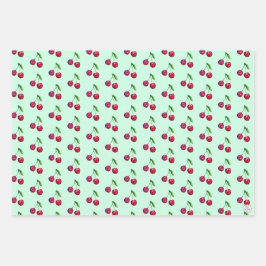 Retro Red Cherries Verpackung Mint Green Weihnacht Geschenkpapier Set
