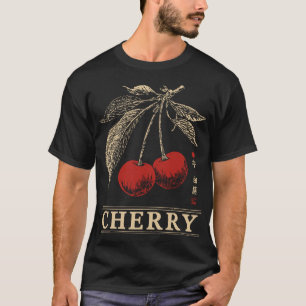 Retro Red Cherry Frucht Botanical Design T-Shirt