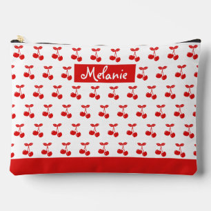 Retro Red Cherry Muster Weiß Personalisiert Zubehörtasche
