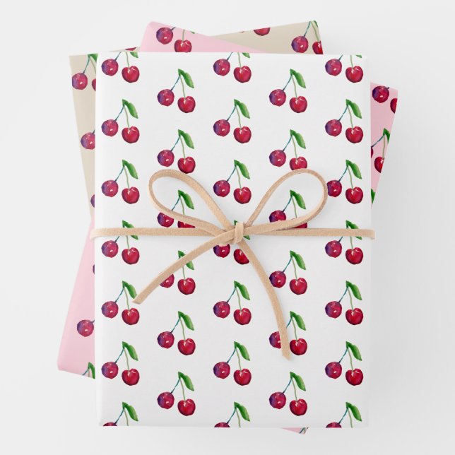 Retro Red Cherry Packaging Niedlich Artisan Christ Geschenkpapier Set (Beispiel)