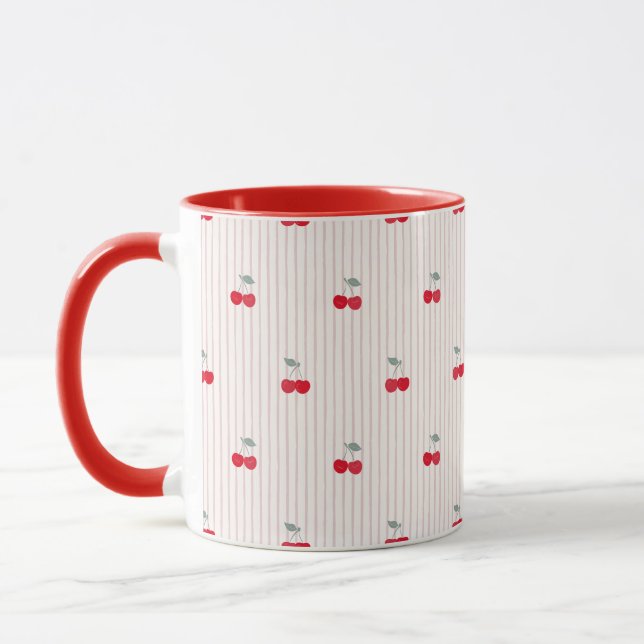 Retro Red Cherry Pattern Sweetheart Glaze Tasse (Links)