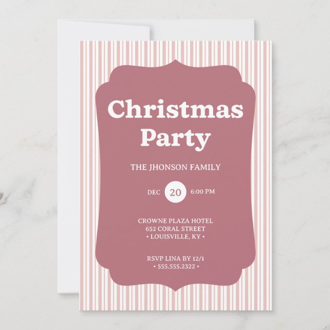 Retro Red Christmas Party Striped Invitation (Devant)