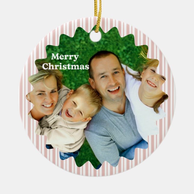 Retro Red Christmas Party Striped  Keramik Ornament (Vorne)