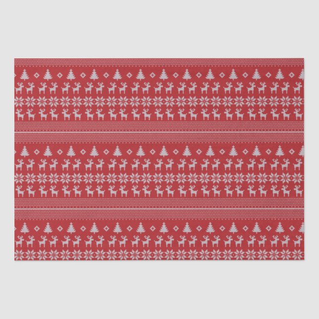 Retro Red Christmas Rentier Snowflake Muster Seidenpapier (Vorderseite)