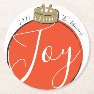 Retro Red Christmas Runder Pappuntersetzer