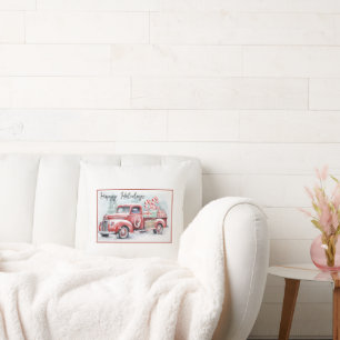 Retro Red Christmas Truck Kissen