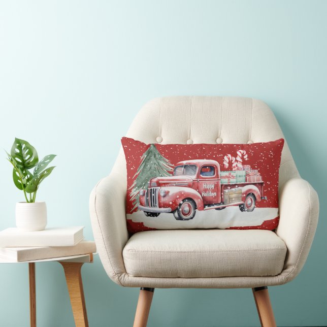 Retro Red Christmas Truck Lendenkissen (Stuhl )