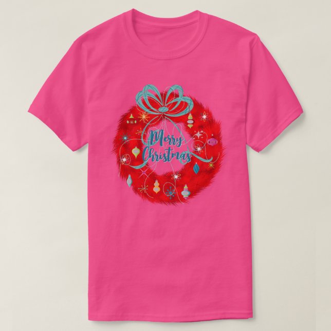 Retro Red Christmas Wreath T-Shirt (Design vorne)