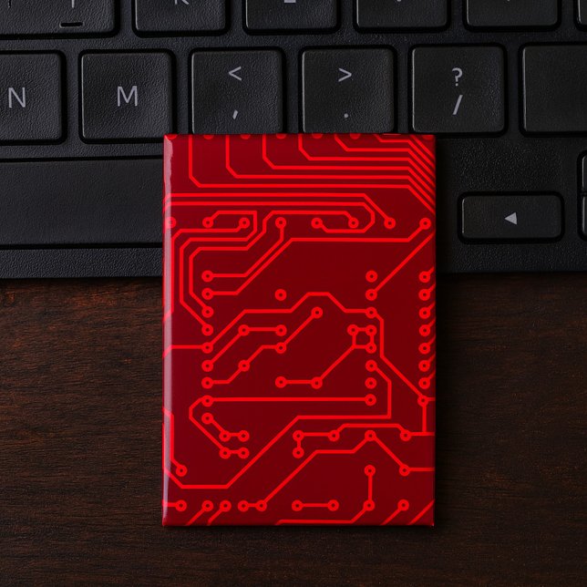 Retro Red Circuit Board Tech Pattern Button (Von Creator hochgeladen)