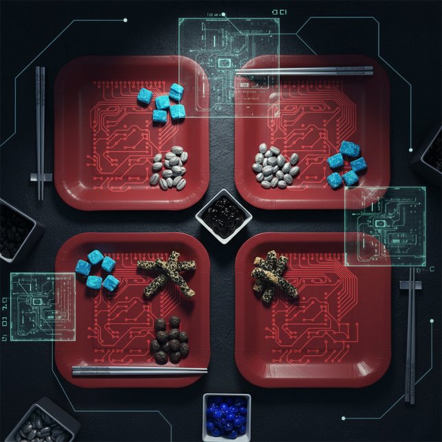 Retro Red Circuit Board Tech Pattern Pappteller (Von Creator hochgeladen)