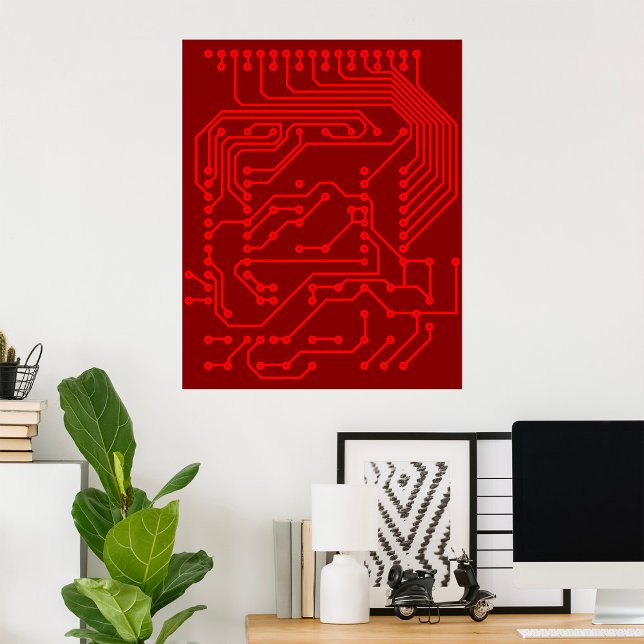 Retro Red Circuit Board Tech Pattern Poster (Von Creator hochgeladen)