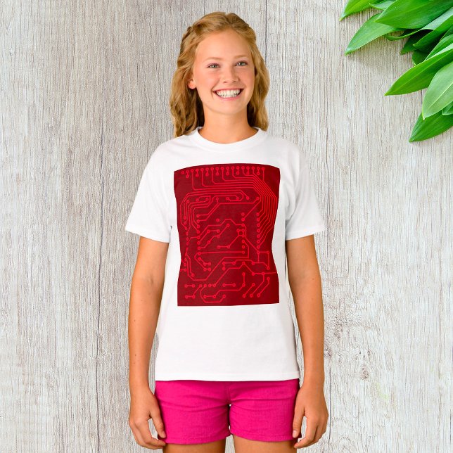 Retro Red Circuit Board Tech Pattern T-Shirt (Von Creator hochgeladen)