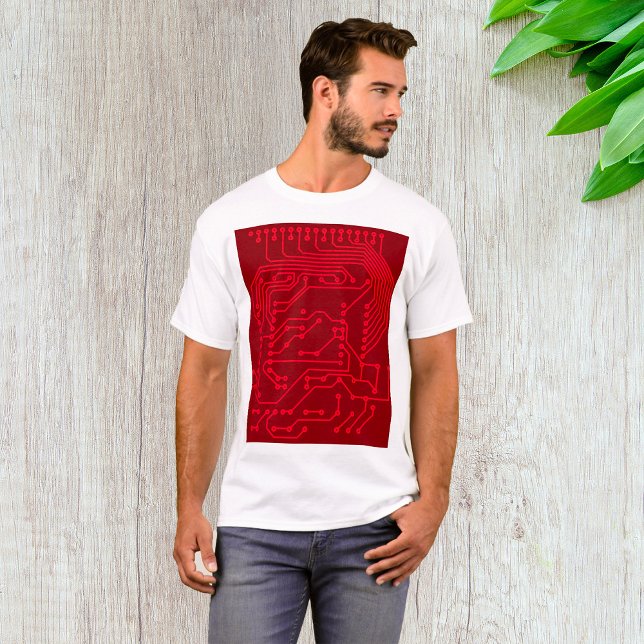 Retro Red Circuit Board Tech Pattern T-Shirt (Von Creator hochgeladen)