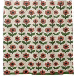 Retro Red Daisy Muster Duschvorhang