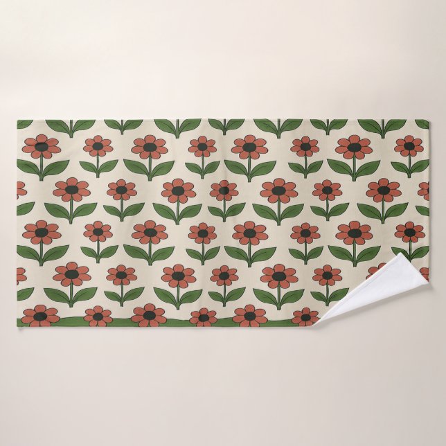 Retro Red Daisy Pattern  Badehandtuch (Badehandtuch)