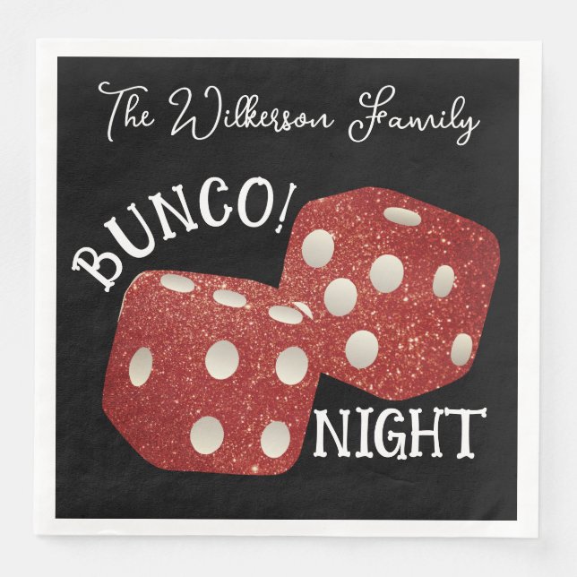 Retro Red Dice Bunco Night on Black Serviette (Vorderseite)