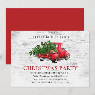 Retro Red Farm Truck Birch Barke Weihnachtsfest Pa Einladung