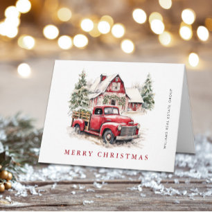 Retro Red Farm Truck Firmenweihnachtliche Gruß Feiertagskarte