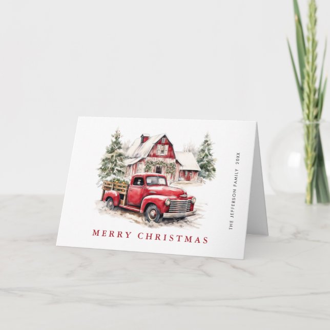 Retro Red Farm Truck Land Weihnachten Gruß (Vorderseite)