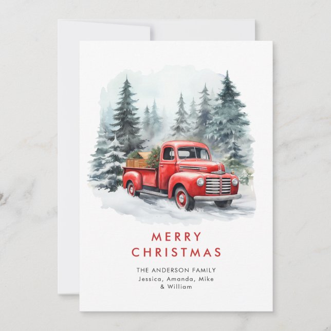 Retro Red Farm Truck Land Weihnachten Gruß (Vorderseite)