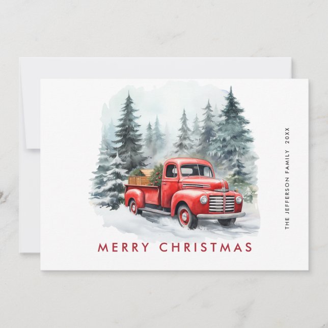 Retro Red Farm Truck Land Weihnachten Gruß (Vorderseite)