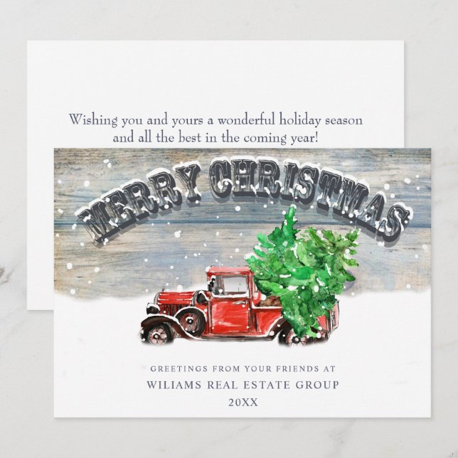 Retro Red Farm Truck Weihnachten Firmengrüße (Vorne/Hinten)