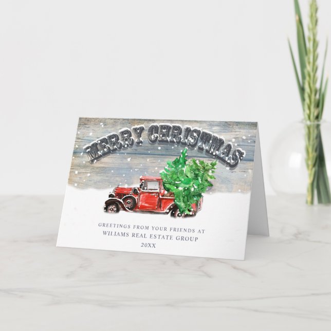 Retro Red Farm Truck Weihnachten Firmengrüße (Vorderseite)