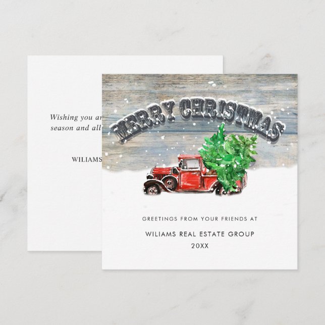 Retro Red Farm Truck Weihnachten Firmengrüße (Vorne/Hinten)