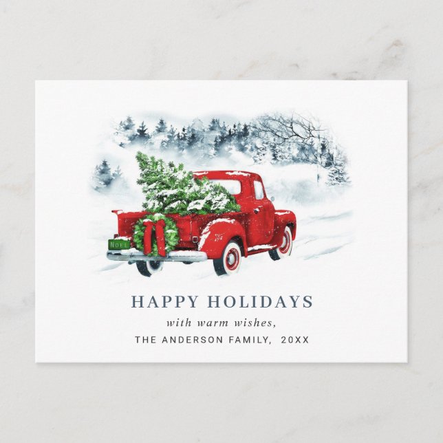 Retro Red Farm Truck Weihnachtsfeiertag Postkarte (Vorderseite)