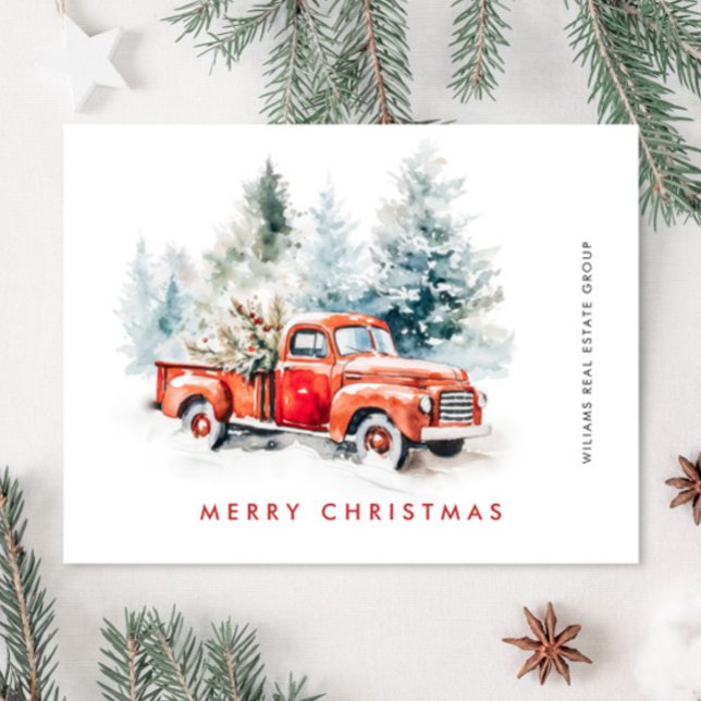 Retro Red Farm Truck Weihnachtsgrüße Unternehmen Postkarte (Von Creator hochgeladen)