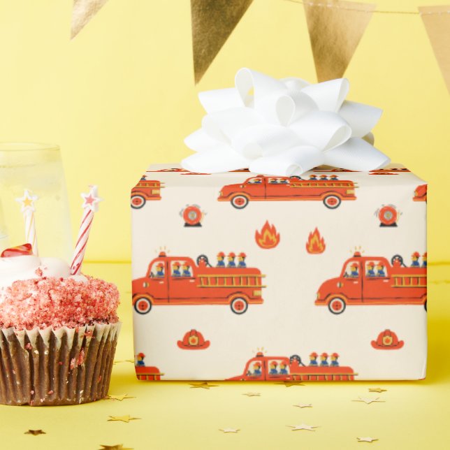 Retro Red Firetruck Geschenkpapier (Geburtstagsparty)