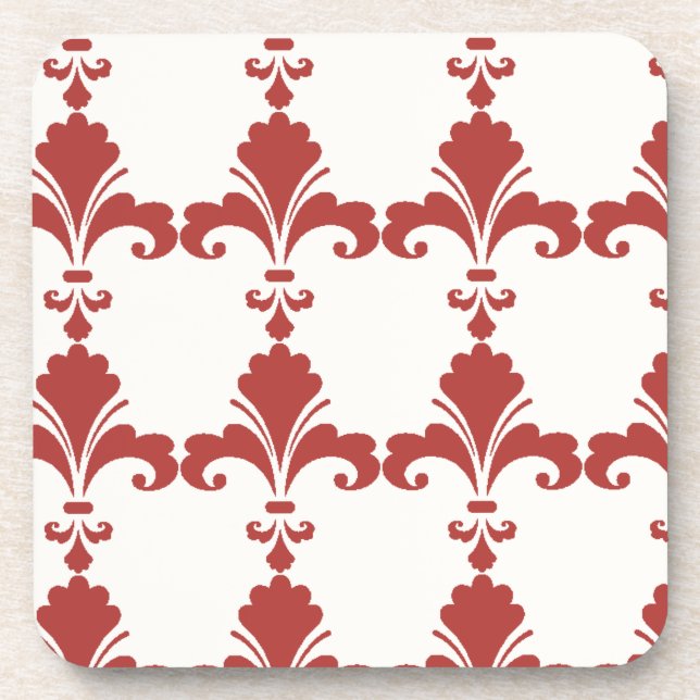 Retro Red Fleur-De-Lis-Muster Untersetzer (Vorderseite)