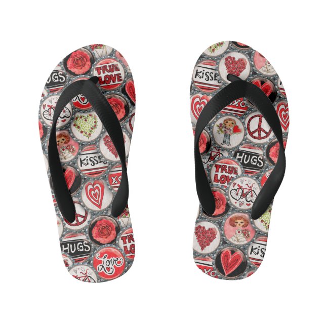 Retro Red Floral Heart Valentine Day Flasche Cap  Kinderbadesandalen (Fußbett)