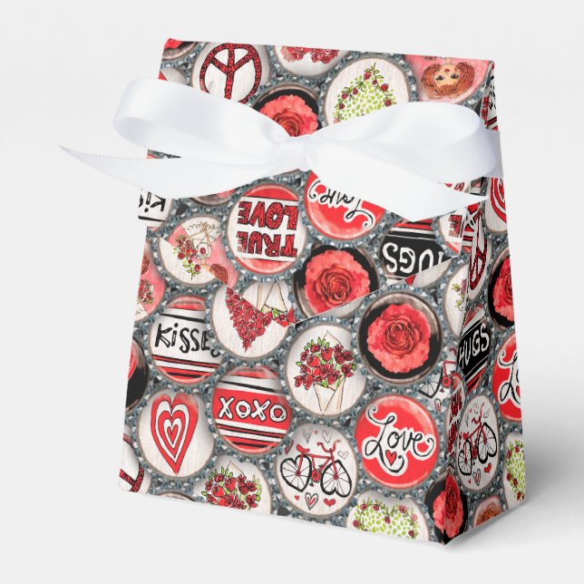 Retro Red Floral Hearts Valentine Flasche Cap Art Geschenkschachtel (Vorderseite)