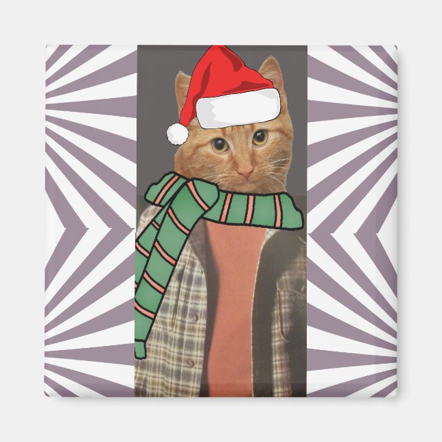 RETRO RED GINGER CAT FUNNY CHRISTMAS MAGNET DER 19 (Vorne)