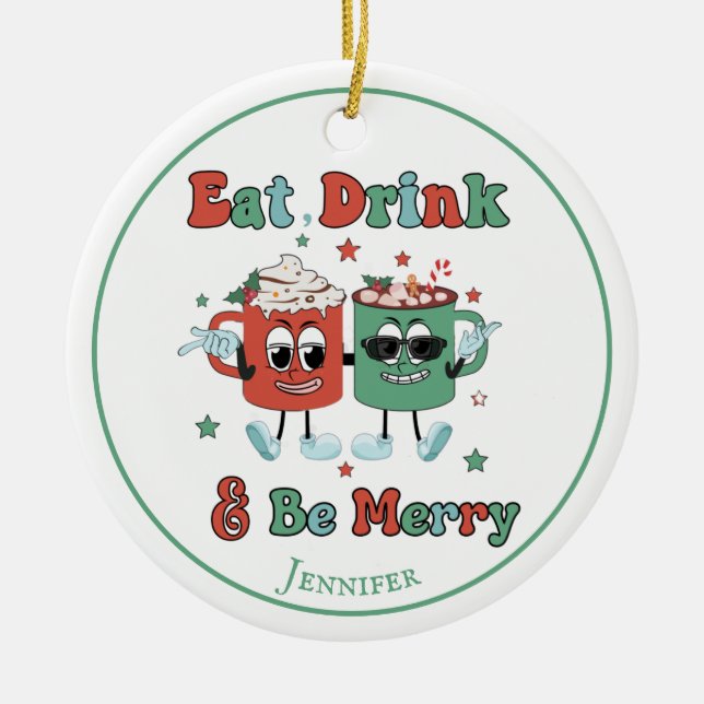 Retro Red Green Cartoon Dancing Keramik Ornament (Vorne)